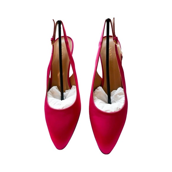 NEW SERGIO ROSSI Chichi Satin Fuchsia Slingback Pumps Sz 37.5 - Picture 4 of 9
